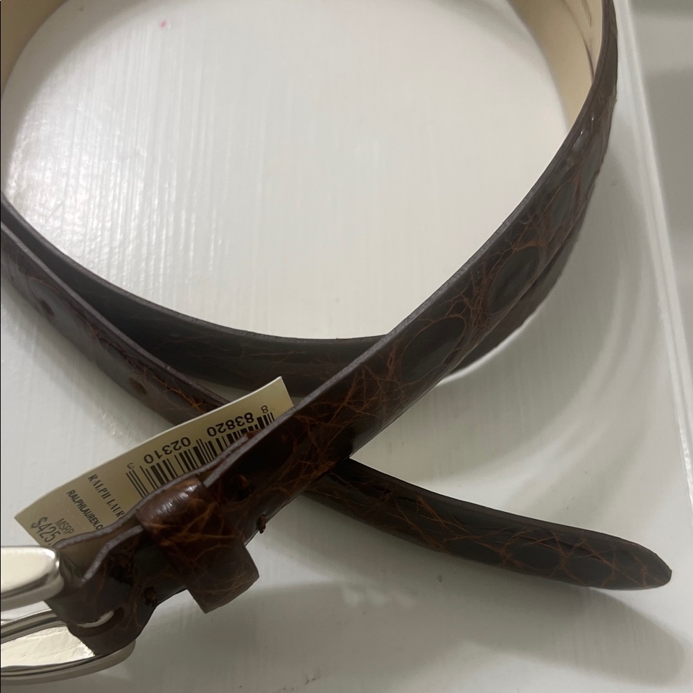 Polo by Ralph Lauren Dark Brown Croc-Embossed Leather Belt with Silver Buckle